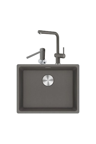 Franke Maris MRG 210/110-52 Stone Grey Granit Eviye Actıve Plus Doccia 2.0 Armatür Sıvı Sabunluk Üçlü Set Stone Grey