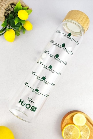 Digithome H2O Fit Bambu Kapaklı Cam Matara 1 L - H2O75992 C1-1-18