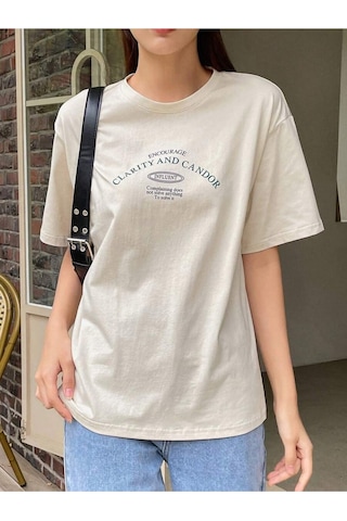 Uyguntarz Unisex Clarıty And Candor Baskılı Tasarım Tshirt Bej