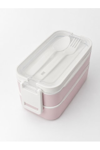 2 Katlı Plastik Kaşık Ve Çatallı Kilitli Lunch Box Yeni Nesil Sefer Tası 7 Parça Sızdırmaz Kapaklı Beslenme Kabı Pembe