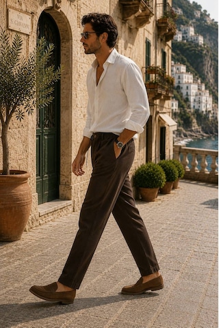 Danger Erkek Pamuk Viskon Kumaş Keten Görünümlü Kahverengi Slim Fit Pantolon - 216dngr