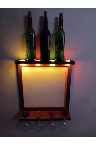 Bahat Ahşap Kayın Ağacı Işıklı Mumlu Ledli Şaraplık 44 x 50 CM