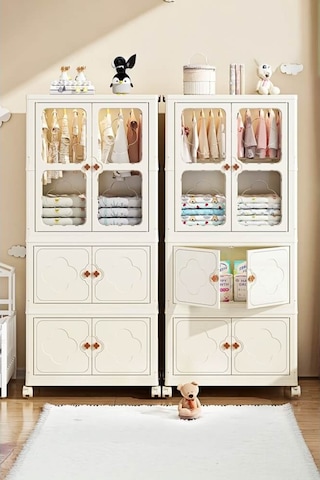 Piev Çok Amaçlı Büyük Hacimli Tekerlekli Katlanabilir 3 Katlı Saklama Kabı Gardırop Organizer Antrasit Antrasit