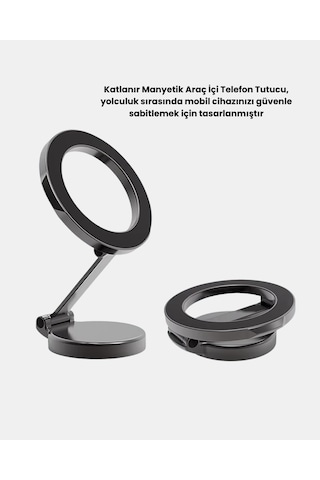 Gld-spt- Katlanır Manyetik Araç İçi Telefon Tutucu 360 Dönebilen, Magsafe Uyumlu, Güçlü Mıknatısl