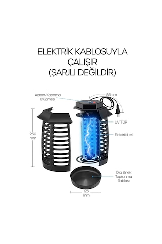 Uv Işıklı Elektrikli Sinek Öldürücü Askılı Kulplu İç Dış Mekan Kablolu Sessiz Koku Yapmaz Beyaz