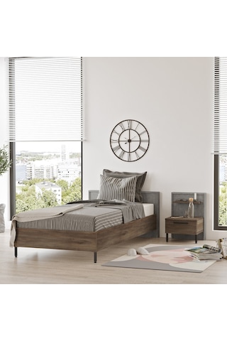 Robin Home Dream Genç Odası Takımı 2'Li Set Karyola Komodin Kahve Kahverengi