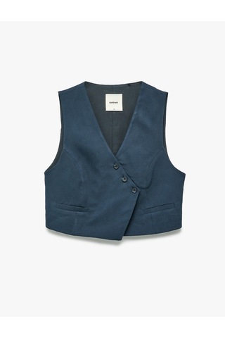 Koton Modal Kumaş Asimetrik Kesim Düğmeli Kruvaze Crop Yelek Lacivert 5sak20099pw Lacivert