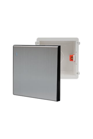 MERALLI INOX 1'li Permütatör anahtar, hakiki fırçalanmış paslanmaz çelik, çerçevesiz 86×86 Düz kasa dahil