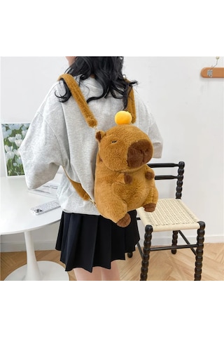 Sevimli Yumuşak Peluş Kapibara Sırt Çantası Kız Moda Kadınlar Bej