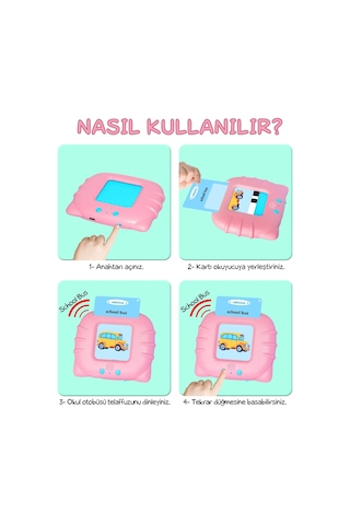 İngilizce Konuşan Sesli Flash Eğitim Kartları 224 Kart - Pembe