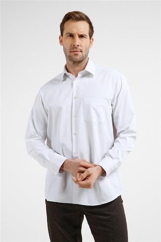 İmza Beyaz - Bej Çizgili Desen Sert Yaka Uzun Kol Cepli Comfort Fit Pamuklu Gömlek 1004255275 Beyaz - Bej