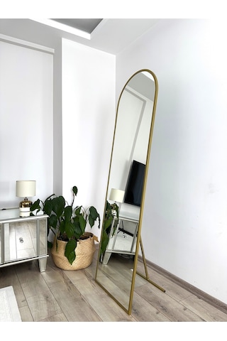 Effe Altın Metal Çerçeveli Ayaklı Boy Aynası 180x60 Cm Gold