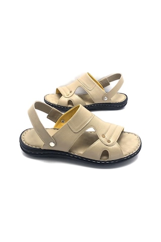 Derilax Hakiki Deri Tam Ortopedik Masajlı Erkek Sandalet Bej