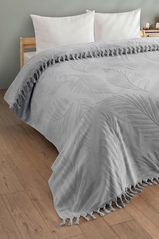 Çift Kişilik Saçaklı Havlu Yatak Örtüsü - %100 Pamuk & Yumuşak & Saçaklı Pike - 200x220 Cm-gri Grı