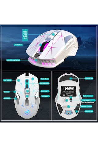 Maiyame Kablosuz Mouse T300 Opto-elektronik 2.4g 10m Mesafe 7 Tuş 3 Seviye Dpı 1000/1600/2400 600mah Pil Siyah Optik