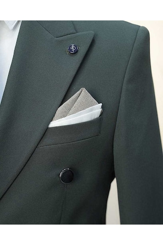 Bys Beystil Erkek Yeşil Slimfit Kruvaze Takım Elbise