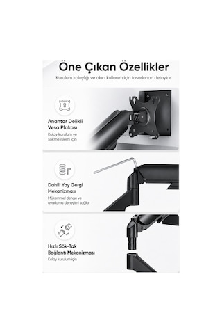 17–32'' 2’li Monitör Tutucu – Yaylı Çift Kollu Monitör Kolu – Tam Hareketli VESA Uyumlu Monitör Standı