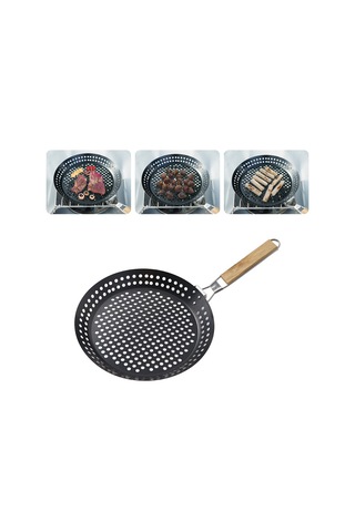 Symbee Dışarıda Kullanıma Uygun Katlanabilir Demir Izgara Tepsisi, Ahşap Kollü, Steak Ve Sebzeler İçin Non-stick Bbq Aleti Çok Renkli