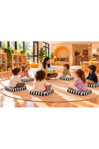 40x40x5 Cm Kare Minder - Sandalye Minderi - Kreş Anaokulu Oyun Aktivite Minderi - Bahçe Dekor Minderi Siyah - Beyaz
