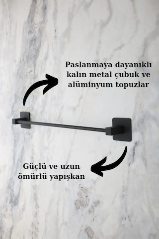 Multistore Kare Yapışkanlı Siyah Uzun Havluluk Siyah