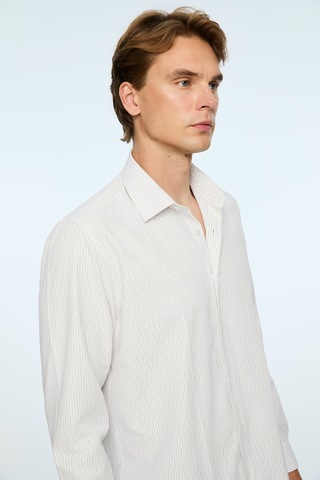 Morven Erkek Bej Trend Çizgili Dynamic Fit Sert Yaka Gömlek 26mc004068653 Bej