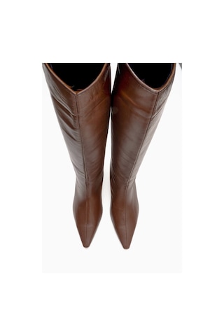 Luvishoes Corvel Taba Cilt Hakiki Deri Kadın Topuklu Çizme
