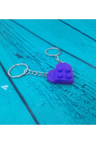 Seninle Anlam Bulurum Lego Dizayn Kalp Anahtarlık 2'li Mavi Renk Çok Renkli