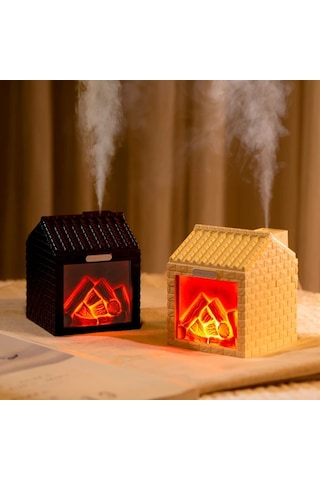 Techbloom 1 Adet Mini Ev Şekilli Nemlendirici Ve Masa Lambası Cream Color Usb İle Çalışan Taşınabilir Hava Nemlendirici Yatak Odası Oturma Odası Ofis Dekorasyonu Için Ahşap