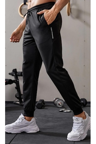 Ghassy Co. Erkek Dar Paça Running Hafif Koşucu Fitness Gym Athletic Dalgıç Kumaş Spor Eşofman Altı 001 Siyah