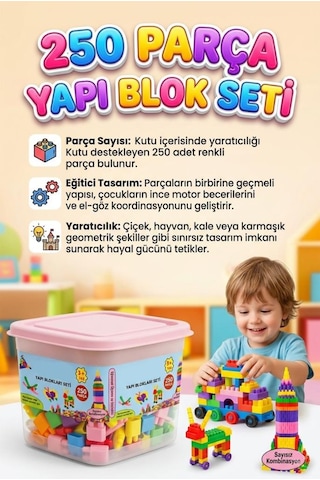 250 Parçalı Saklama Kutulu Renkli Bloklu Eğlenceli Sayısız Kombinasyonlu Eğitici Yapı Oyuncak Seti