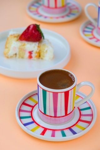 Tabak Evi Porselen Color Stripe Kahve Fincan Takımı 90cc 2 Kişilik 4 Parça Çok Renkli