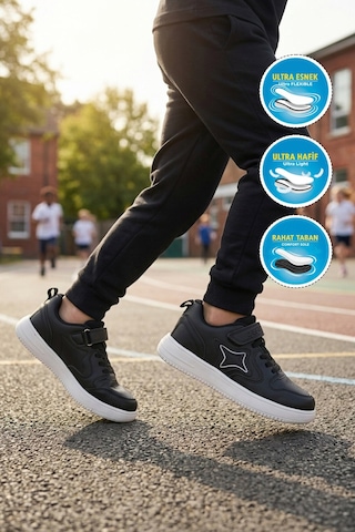 Cool Siyah Cırtlı Hafif Unisex Çocuk Spor Ayakkabı Eldon F