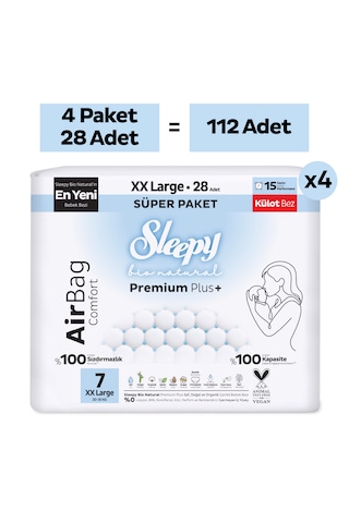 Sleepy Bio Natural Premium Plus Airbag Comfort Ultra Paket Külot Bez 7 Numara Xxlarge 112 Adet