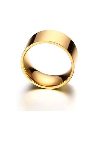 Chavin 10 Mm. Geniş Gold Sarı Bayan Erkek Çelik Alyans Yüzük Dt02 Altın