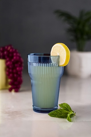 Akrilik Lacivert 6'lı Uzun Bardak & Su Meşrubat Bardağı 400 Ml Cam Değildir Lacivert