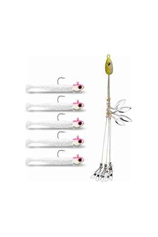 Valkyrie Alabama Rig Seti 1 Şemsiye 5 Jig Kafa 5 Silikon Yem Hazır Turna Levrek Avı Spinner Rig Takımı