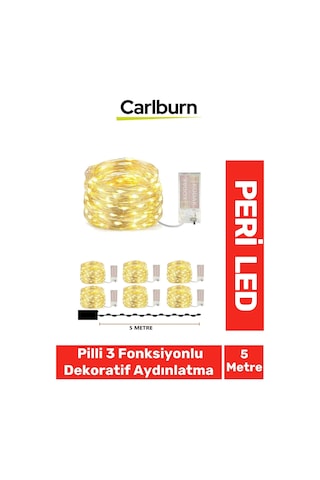 Led 5 Metre Sarı Pilli 3 Fonksiyonlu Dekoratif Aydınlatma Yeni Yıl Yılbaşı Çam Ağacı Ev Süsleme
