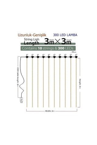 8 Fonksiyonlu Peri Perde Led Uzaktan Kumandalı Günışığı Perde Peri Led 3 Mt X 3 Mt - 24242415482sa Gün Işığı