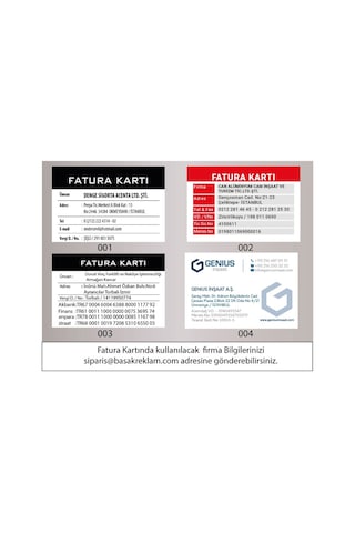 Fatura Kartı Pvc Plastik Kart Tek Taraflı Baskı 10 Adet