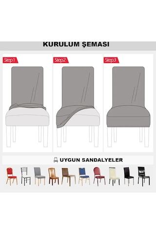 Bambu Nano Kumaş Likralı Yıkanabilir 6'lı Sandalye Kılıfı Lastikli Sandalye Örtüsü 6 Adet - Bordo