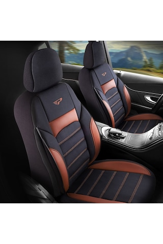 Panda Special Serisi Jakar Kumaş Oto Koltuk Kılıfı - Siyah - Taba