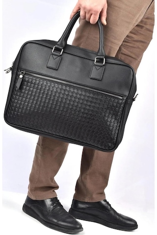 Unisex 15.6" İnç Deri Laptop Bölmeli Evrak Çantası Siyah