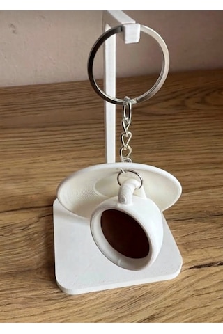 Mini Kahve Fincanı Anahtarlık Beyaz - Bej