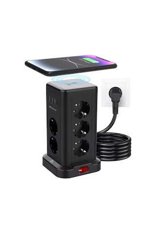 Wp711 Akım Korumalı Priz Kablosuz Şarj İstasyonu 11x Soket 3x Usb 1xtype-c Kablolu Grup Priz 1,5 m