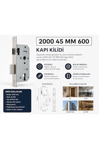 2000 Seri 45 Mm 600 Lük Kapı Kilidi / Gömme Kilit Dayanıklı Metal Gövde