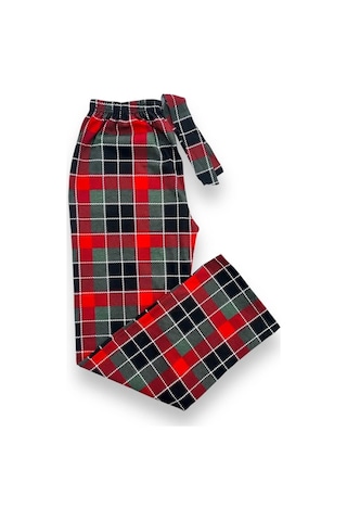Ekose Desenli Beli Lastikli Unisex Pijama Altı Kırmızı Yeşil