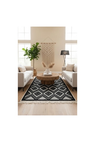 Geometrik Desen Makinede Yıkanabilir Çift Taraflı Günlük Kullanıma Uygun Salon & Antre Kilimi Kilim Renkli