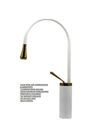 Damla Çanak Lavabo Bataryası Beyaz Gold 093001 Beyaz - Gold