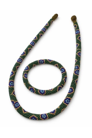 Chichibeads Yeşil Nazar Boncuğu Desenli Bohem Kolye Bileklik Seti