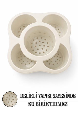 Mutfak Tezgah Üstü Kaşıklık Ve Düzenleyici 5 Bölmeli Çok Amaçlı Plastik Organizer Papatya 16x16cm Bej